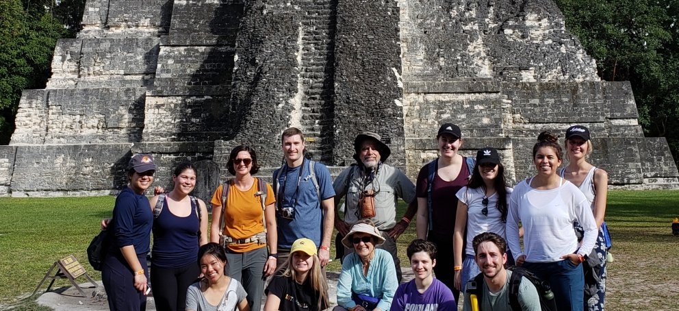 Jan Term Travel students in front of the Temple at Tikal