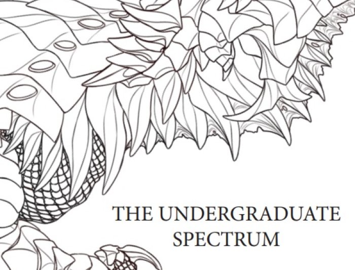 A black and white drawing of a dragon on the Undergraduate Spectrum Journal 2022 cover.