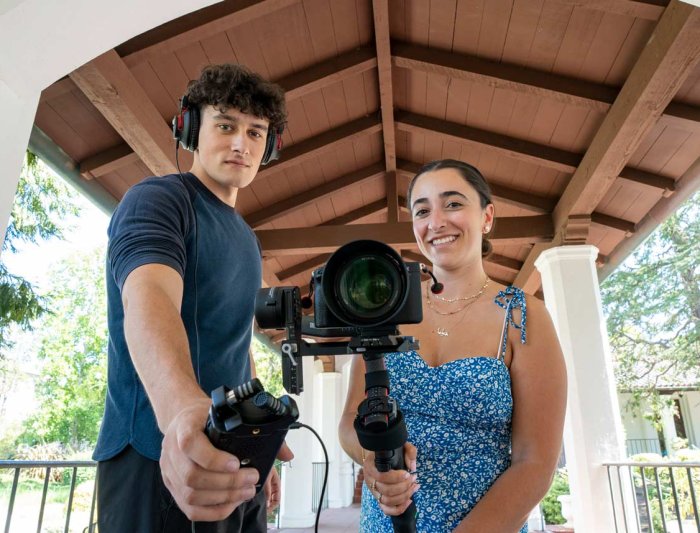 Students with filming equipment